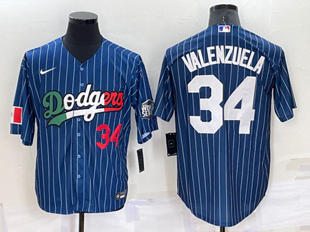 Men's Los Angeles Dodgers #34 Toro Valenzuela Navy Mexico World Series Cool Base Stitched Baseball Jersey